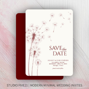 Crimson Red Dandelion Wedding Save the Date Card