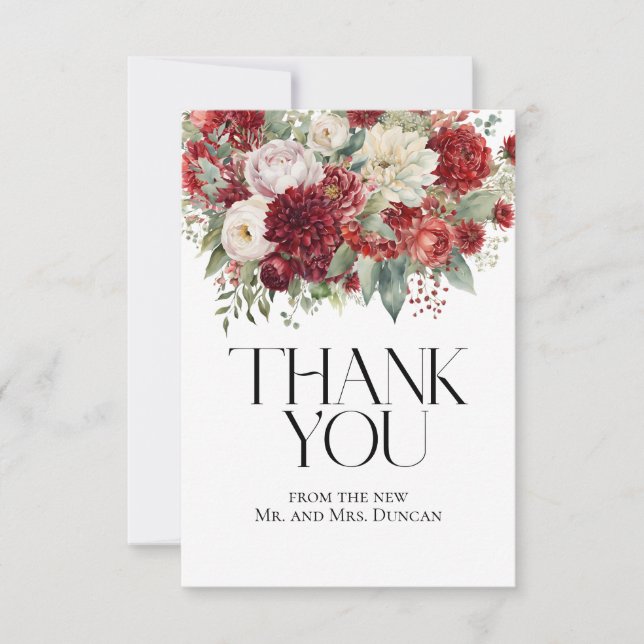 Crimson Red Floral Dahlia Wedding Simple Foto Dankeskarte (Vorderseite)