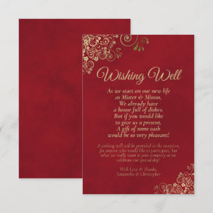 Crimson Red & Gold Lace Hochzeit wünscht gutes Ged Begleitkarte