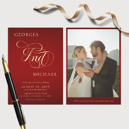 Crimson Red & Gold Script Modernes Foto Hochzeit Einladung