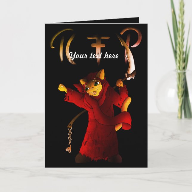 Crimson Red Grim Sensenmann Cat Karte (Vorderseite)