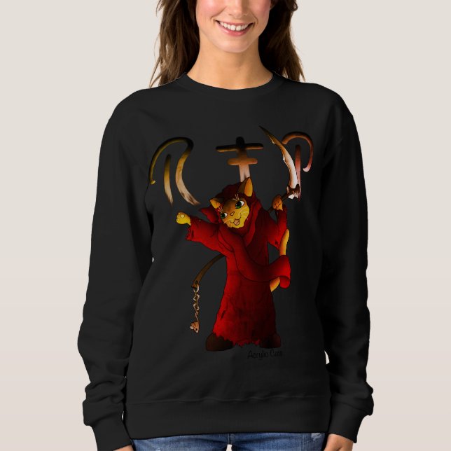 Crimson Red Grim Sensenmann Cat Sweatshirt (Vorderseite)