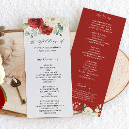 Crimson Red Ivory White Rose Floral Wedding Programm