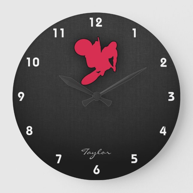 Crimson Red Motocross Große Wanduhr (Vorderseite)