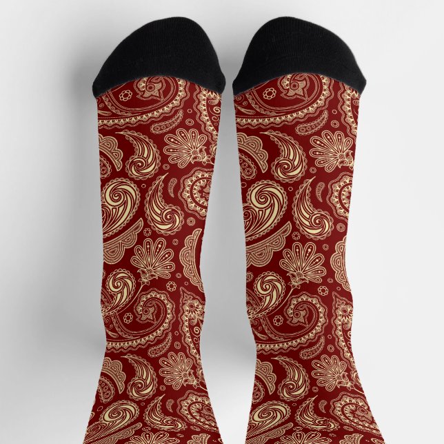 Crimson Red Paisley Socken (Oben)