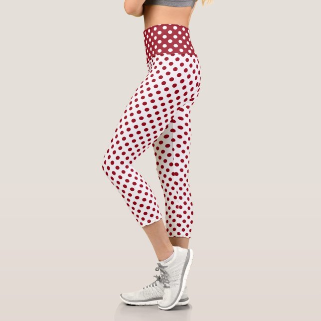 Crimson Red Polka Dots Circles Capri Leggings (Links)