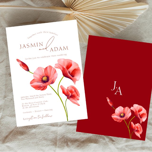 Crimson Red Poppies Floral Wedding Einladung (Crimson Red Poppies Floral Wedding Invitation)