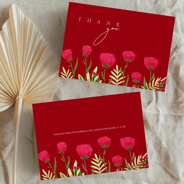 Crimson Red Poppies Wildblumen Hochzeit Dankeskarte (Crimson Red Poppies Wildflowers Wedding Thank You Card)