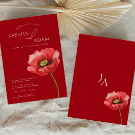 Crimson Red Poppy Floral Monogram Wedding Einladung