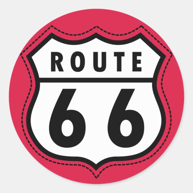 Crimson Red Route 66 Road Sign Runder Aufkleber (Vorderseite)