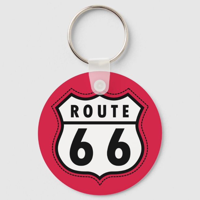 Crimson Red Route 66 Road Sign Schlüsselanhänger (Vorderseite)
