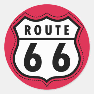 Crimson Red Route 66 Straßenschild Runder Aufkleber