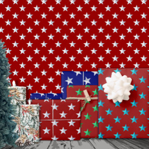 Crimson Red Silver Green Türkise Blue Stars Geschenkpapier Set