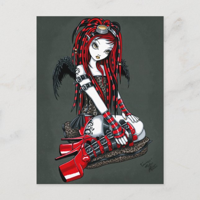 "Crimson" Red Tattoo Cyber Goth Angel Postcard Postkarte (Vorderseite)