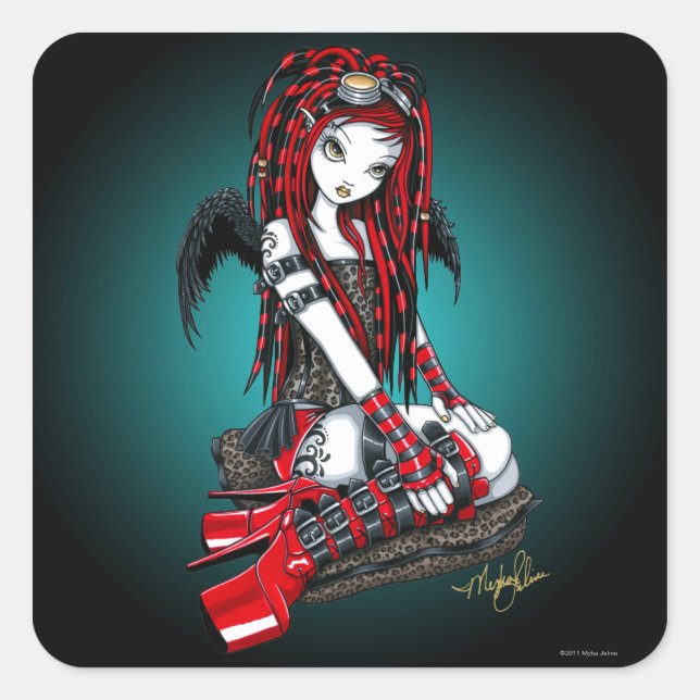 "Crimson" Red Tattoo Cyber Goth Angel Stickers (Vorderseite)
