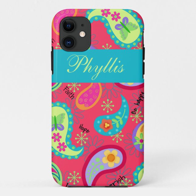 Crimson Red Turquoise Modern Paisley Pattern Case-Mate iPhone Hülle (Rückseite)