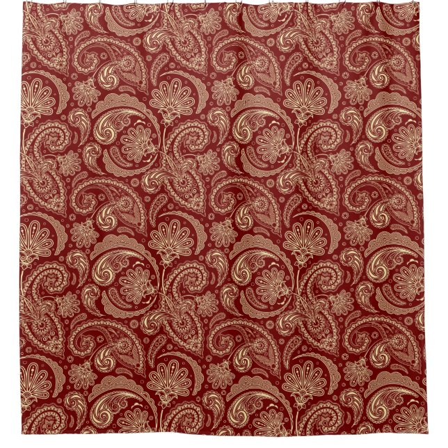 Crimson Red und Beige Paisley Duschvorhang (Vorderseite)