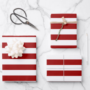 Crimson Red und White Stripes Geschenkpapier Set