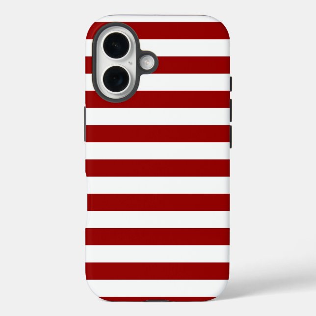 Crimson Red und White Stripes iPhone 16 Hülle (Rückseite)