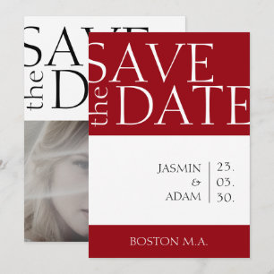 Crimson Red White Minimal Foto Hochzeit Save The Date