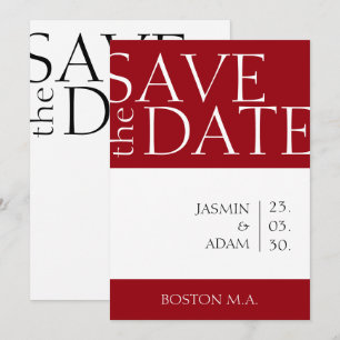 Crimson Red White Minimal Typografy Wedding Save The Date
