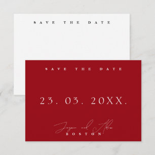 Crimson Red White Minimal Typografy Wedding Save The Date