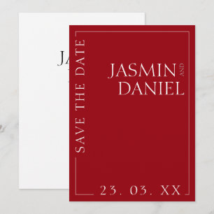 Crimson Red White Minimal Typografy Wedding Save The Date