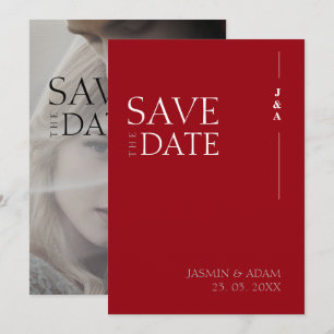 Crimson Red White Monogram Foto Wedding Save The Date