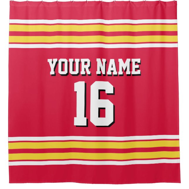 Crimson Red Yellow Stripes Sports Jersey Duschvorhang (Vorderseite)