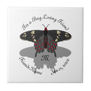 Crimson Rose Butterfly Shadow Monogram Fliese
