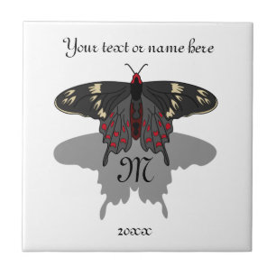 Crimson Rose Butterfly Shadow Monogram Fliese