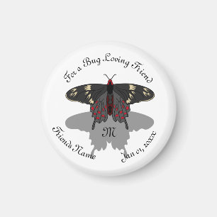 Crimson Rose Butterfly Shadow Monogram Magnet