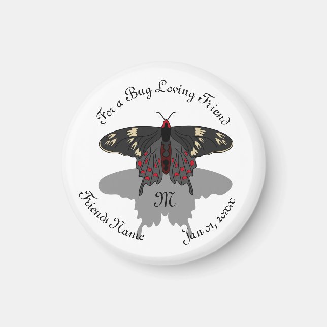 Crimson Rose Butterfly Shadow Monogram Magnet (Vorne)