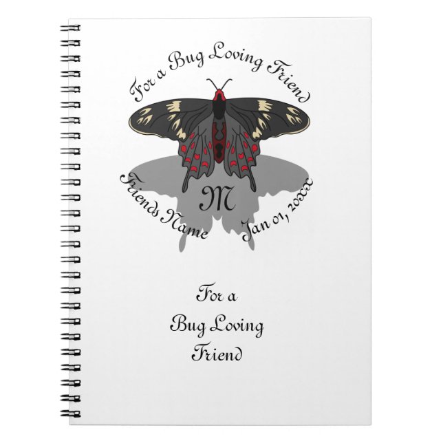 Crimson Rose Butterfly Shadow Monogram Notizblock (Vorderseite)