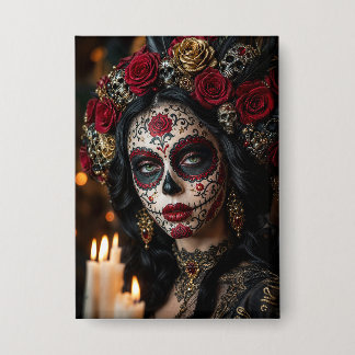 Crimson Rose Calavera – Eleganter Tag der Toten  Button