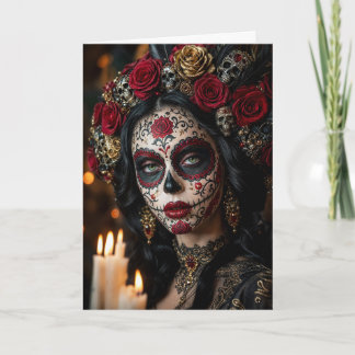 Crimson Rose Calavera – Eleganter Tag der Toten  Karte