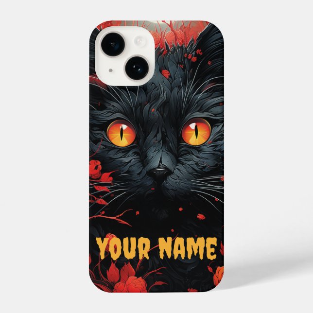 Crimson Rose Feline Fantasy iPhone 14 Hülle (Rückseite)