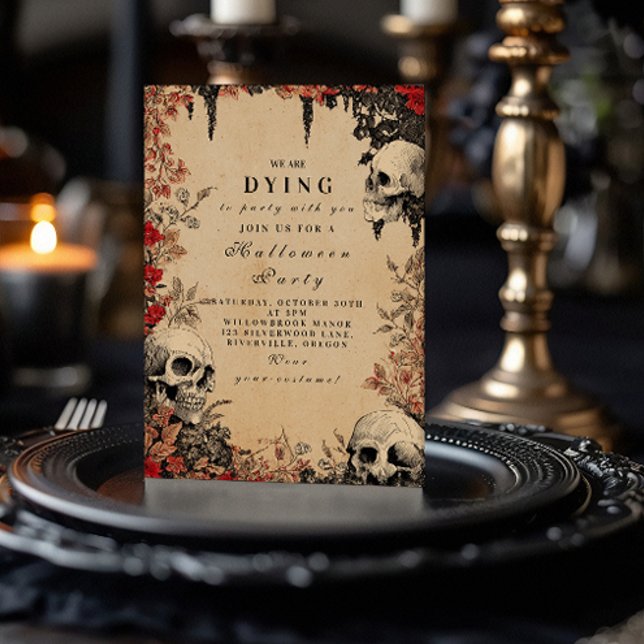 Crimson Rose & Skulls Halloween-Ansammlung Einladung (Von Creator hochgeladen)