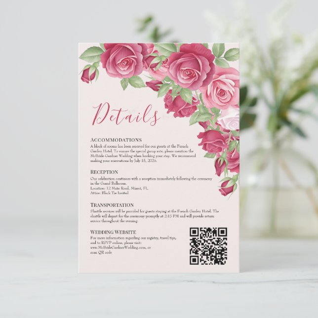 Crimson Rose Wedding Details Enclosure Card Einladung (Stehend Vorderseite)