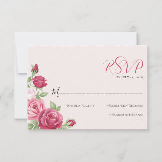 Crimson Rose Wedding RSVP Card Karte