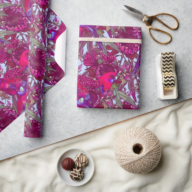 Crimson Rosella und Wildblume Muster Geschenkpapier (Basteln)