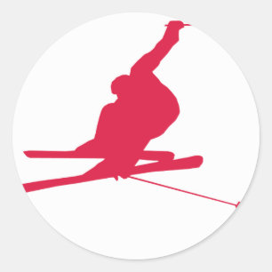 Crimson-Rot-Schnee-Ski Runder Aufkleber