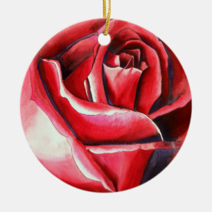 Crimson Rote Rose Aquarellkunst-Original-Kunstmakr Keramikornament