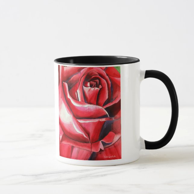 Crimson Rote Rose Aquarellkunst-Original-Kunstmakr Tasse (Rechts)
