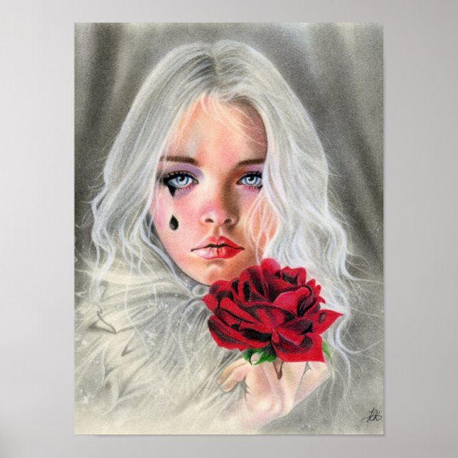 Crimson Rote Rose gothic Girl mime POSTER (Vorne)