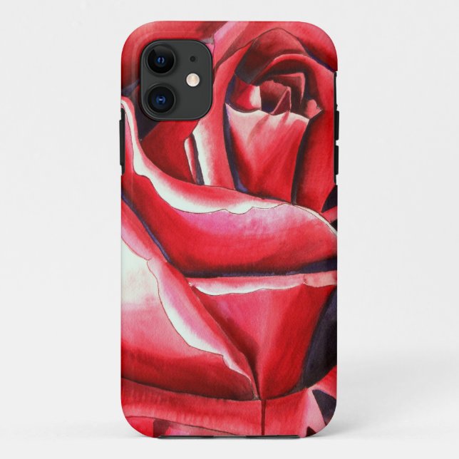 Crimson Rote Rose Original Aquarellmalerei Case-Mate iPhone Hülle (Rückseite)