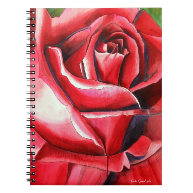 Crimson Rote Rose Original Aquarellmalerei Notizblock (Vorderseite)