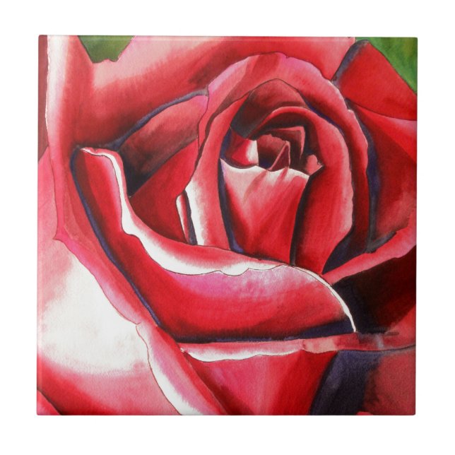 Crimson Rote Rose Originalkunstkunst Fliese (Vorderseite)