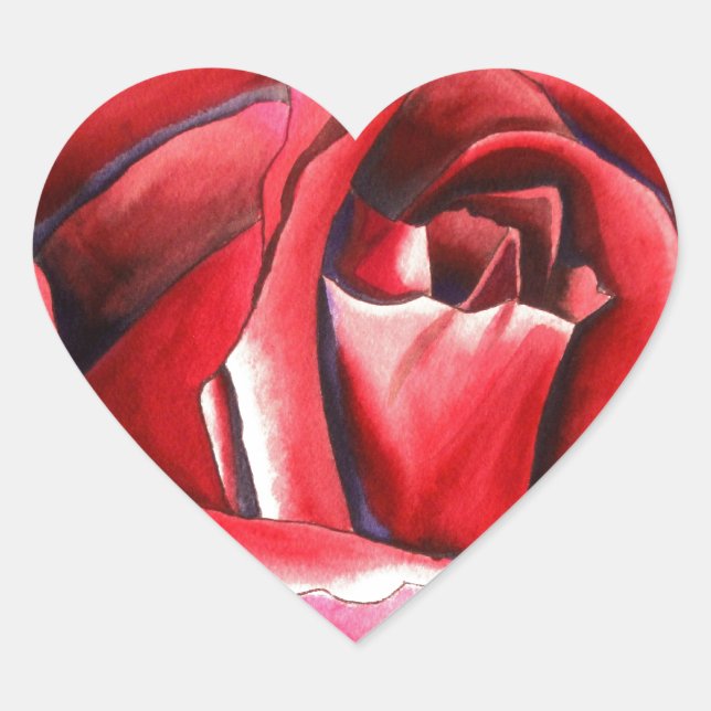 Crimson Rote Rose Originalkunstkunst Herz-Aufkleber (Vorderseite)