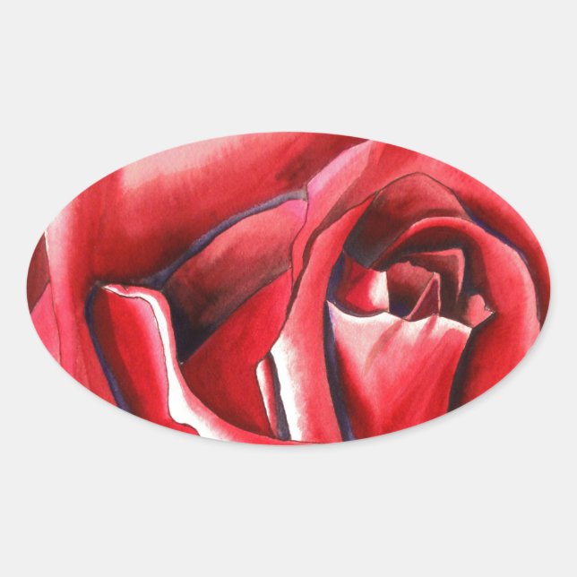 Crimson Rote Rose Originalkunstkunst Ovaler Aufkleber (Vorderseite)